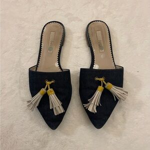 Boden Denim  Slip On Backless Mule Loafers With Tassels - Size 37 (6.5 US)